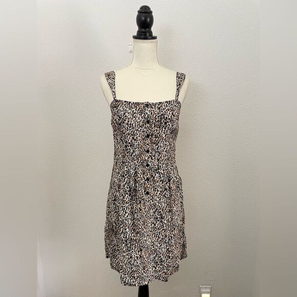 Volcom 1 Minute More Leopard Print Pocket Button Down Mini Dress Small NEW - Picture 2 of 13